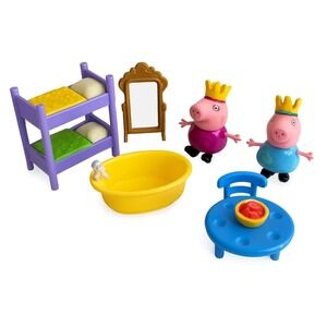Peppa Pig Lot King Daddy, Queen Mummy, Bunk Beds, Mirror, Bathtub, Table, Chair
